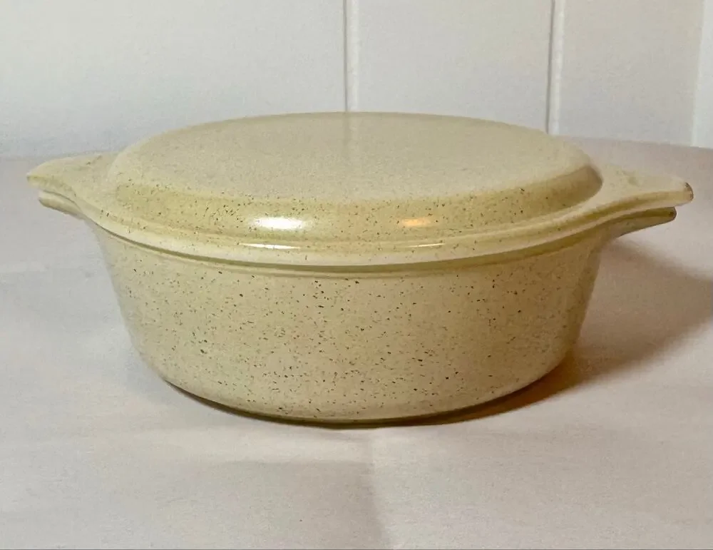Vintage Pyrex 471 Homestead speckled Tan Casserole Dish With Lid 1 Pint